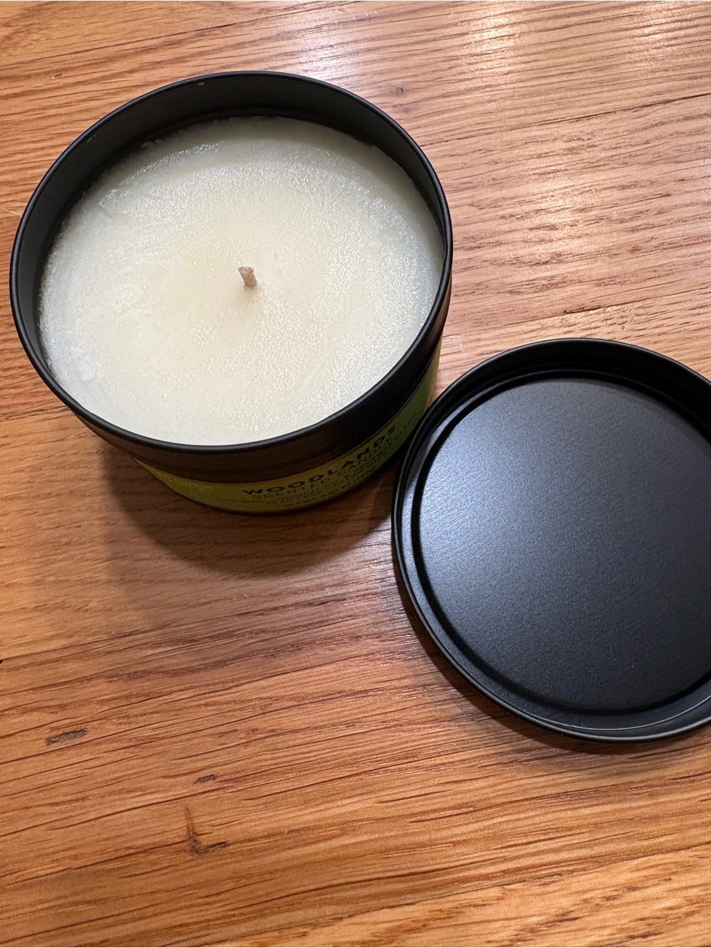 Trader Joe's Woodlands Scented Candle — Black Tin with Green Label - Picture 4 of 4